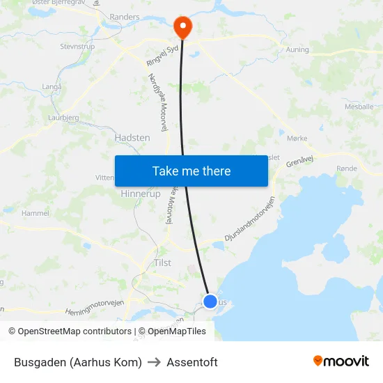 Busgaden (Aarhus Kom) to Assentoft map