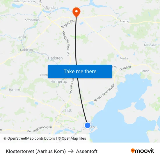 Klostertorvet (Aarhus Kom) to Assentoft map