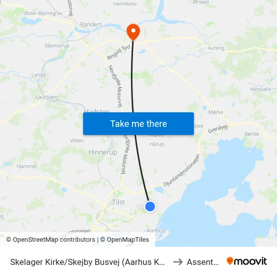 Skelager Kirke/Skejby Busvej (Aarhus Kom) to Assentoft map