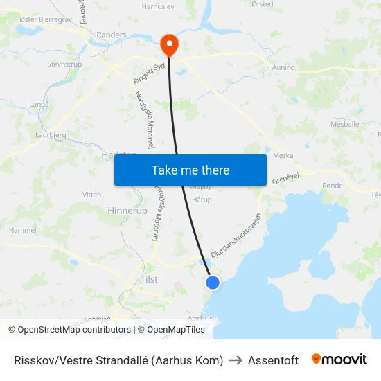 Risskov/Vestre Strandallé (Aarhus Kom) to Assentoft map