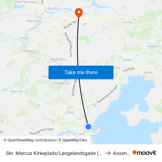 Skt. Marcus Kirkeplads/Langelandsgade (Aarhus Kom) to Assentoft map