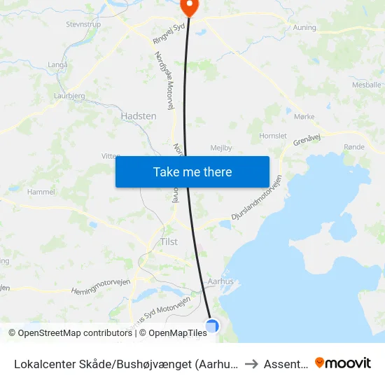 Lokalcenter Skåde/Bushøjvænget (Aarhus Kom) to Assentoft map