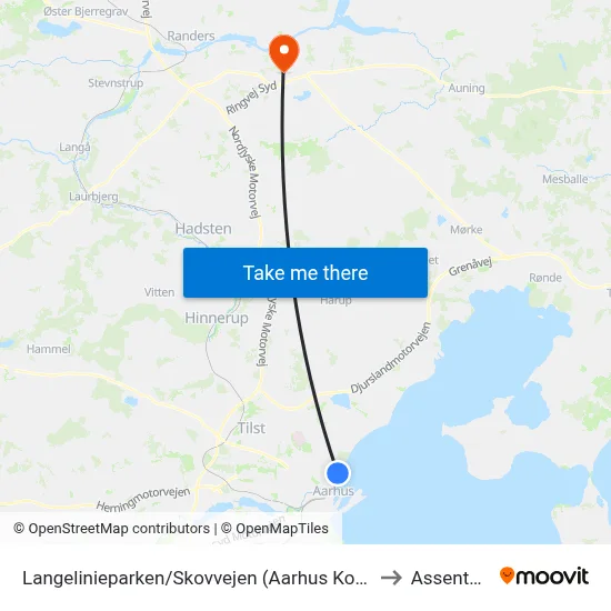 Langelinieparken/Skovvejen (Aarhus Kom) to Assentoft map