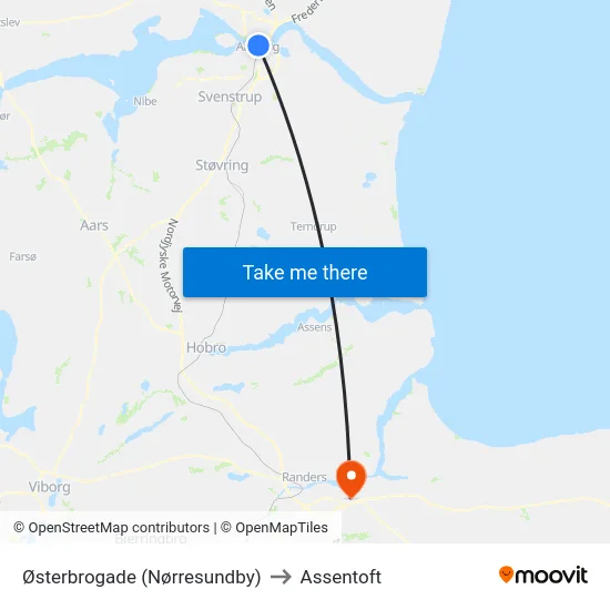 Østerbrogade (Nørresundby) to Assentoft map