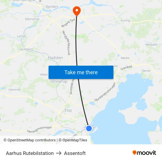 Aarhus Rutebilstation to Assentoft map