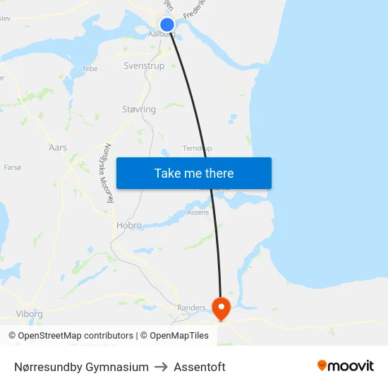 Nørresundby Gymnasium to Assentoft map