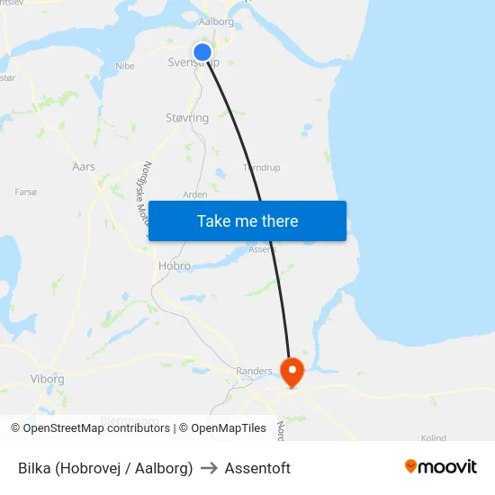 Bilka (Hobrovej / Aalborg) to Assentoft map
