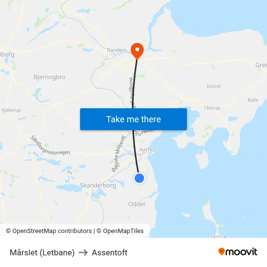 Mårslet (Letbane) to Assentoft map