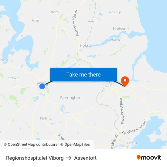 Regionshospitalet Viborg to Assentoft map