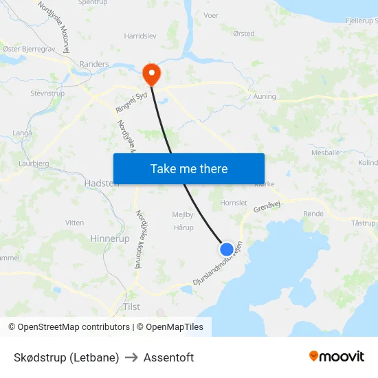 Skødstrup (Letbane) to Assentoft map