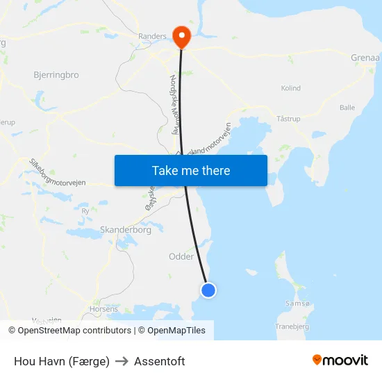 Hou Havn (Færge) to Assentoft map