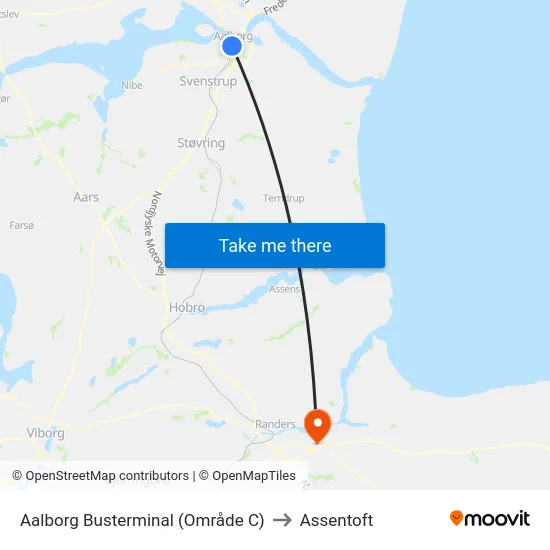 Aalborg Busterminal (Område C) to Assentoft map