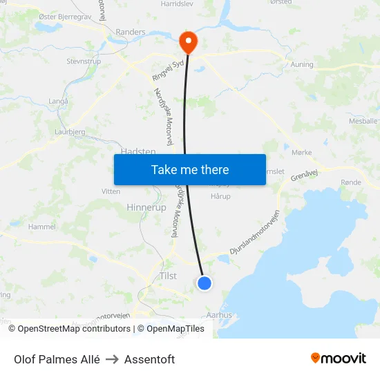Olof Palmes Allé to Assentoft map