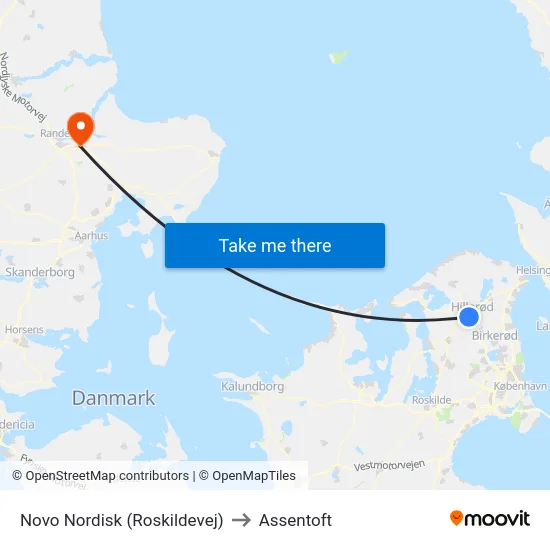 Novo Nordisk (Roskildevej) to Assentoft map