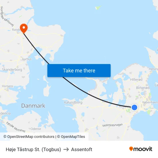 Høje Tåstrup St. (Togbus) to Assentoft map