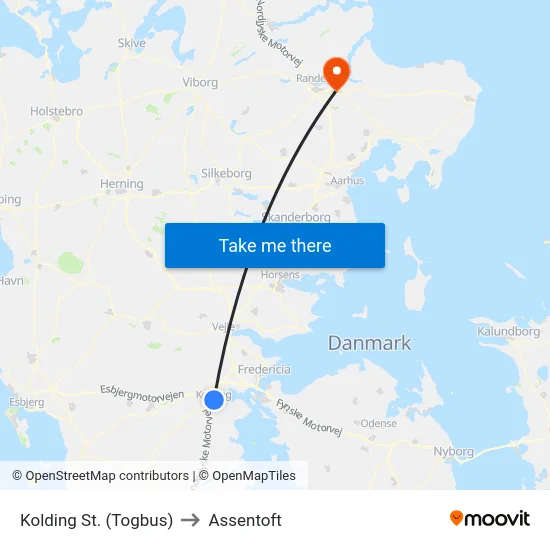 Kolding St. (Togbus) to Assentoft map