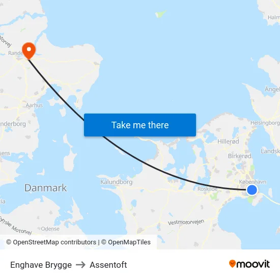 Enghave Brygge to Assentoft map