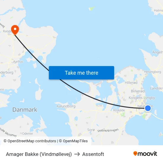 Amager Bakke (Vindmøllevej) to Assentoft map