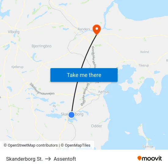 Skanderborg St. to Assentoft map