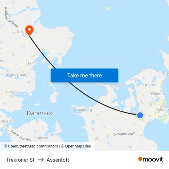 Trekroner St. to Assentoft map