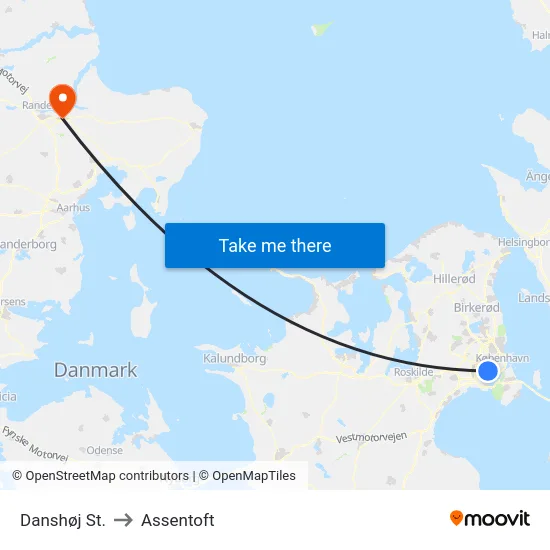 Danshøj St. to Assentoft map