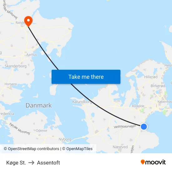 Køge St. to Assentoft map