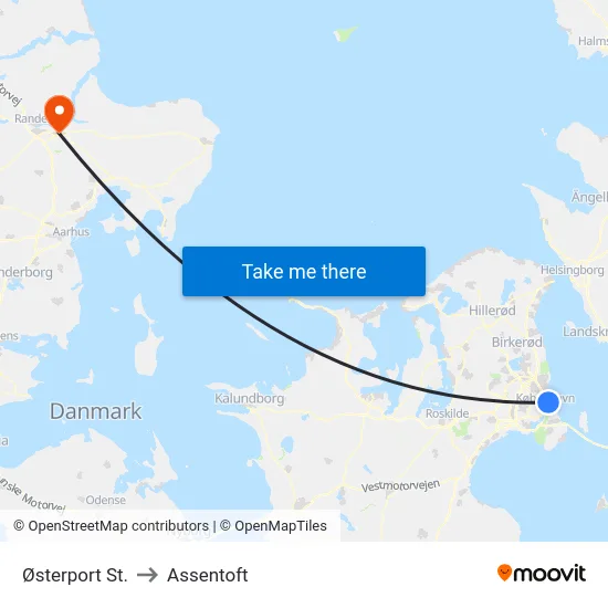 Østerport St. to Assentoft map