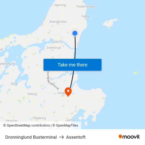 Dronninglund Busterminal to Assentoft map