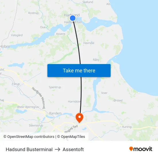 Hadsund Busterminal to Assentoft map