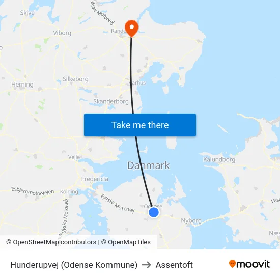 Hunderupvej (Odense Kommune) to Assentoft map