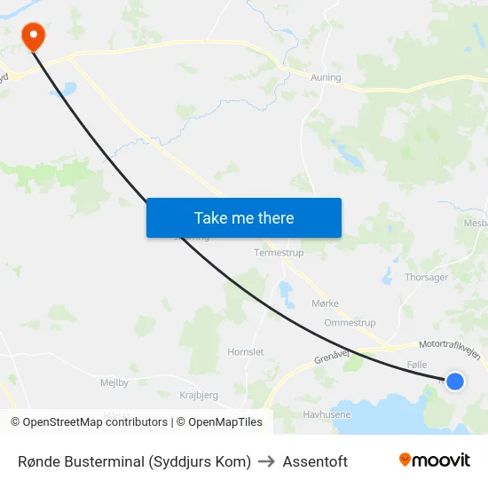 Rønde Busterminal (Syddjurs Kom) to Assentoft map
