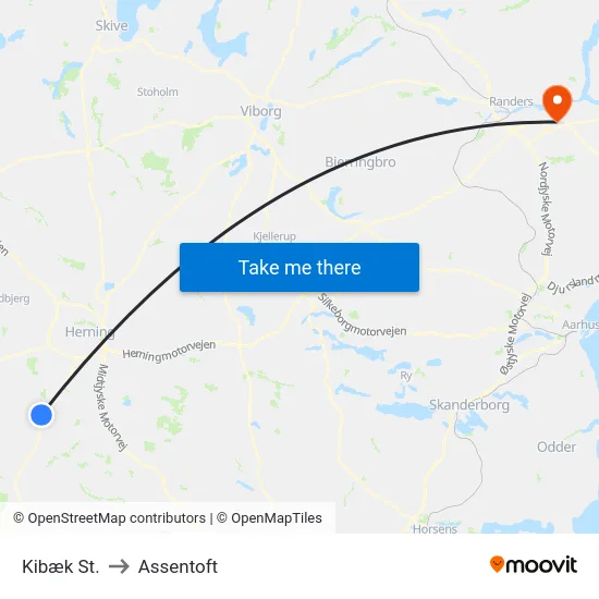 Kibæk St. to Assentoft map