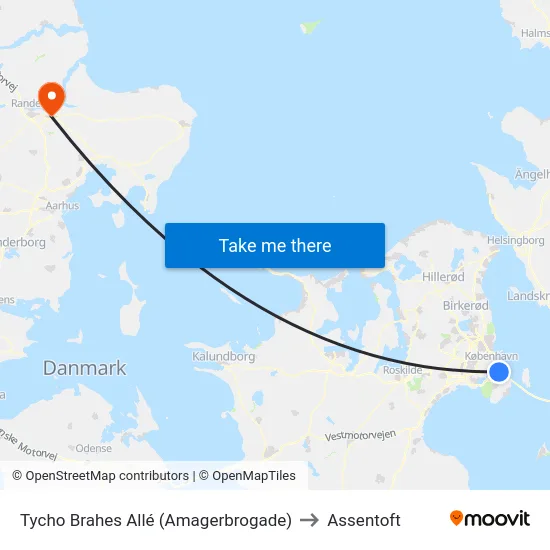 Tycho Brahes Allé (Amagerbrogade) to Assentoft map