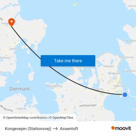 Kongevejen (Stationsvej) to Assentoft map