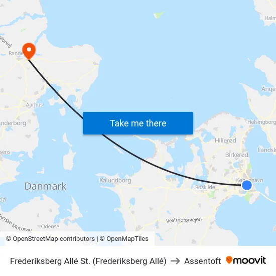 Frederiksberg Allé St. (Frederiksberg Allé) to Assentoft map
