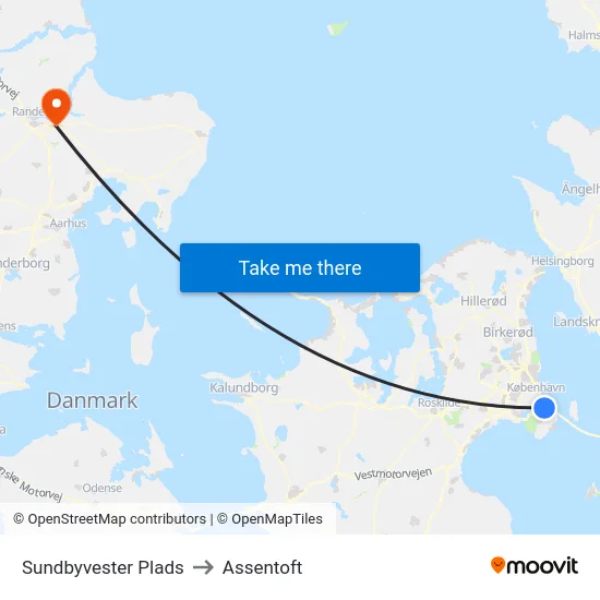 Sundbyvester Plads to Assentoft map