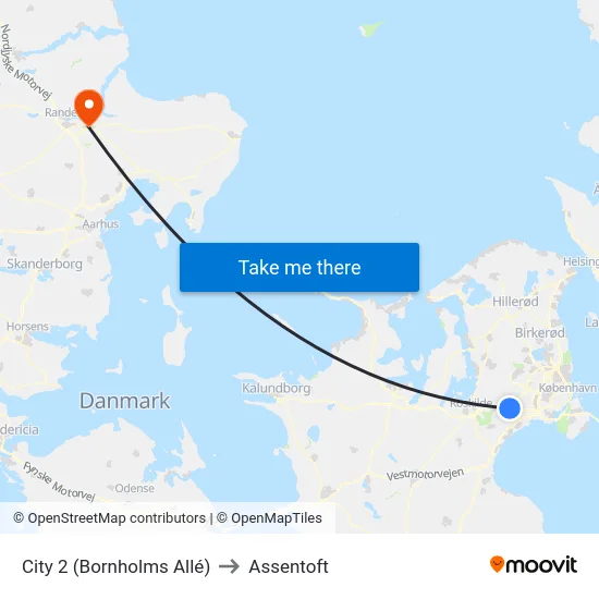 City 2 (Bornholms Allé) to Assentoft map
