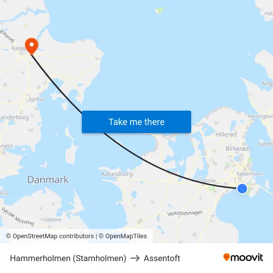 Hammerholmen (Stamholmen) to Assentoft map