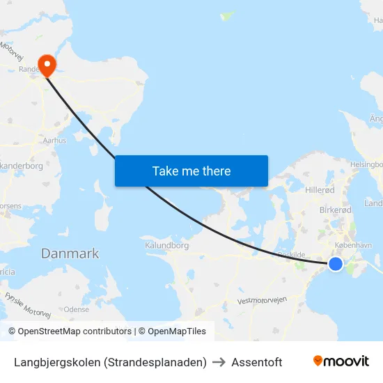 Langbjergskolen (Strandesplanaden) to Assentoft map