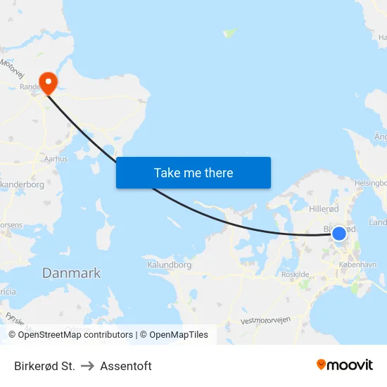Birkerød St. to Assentoft map