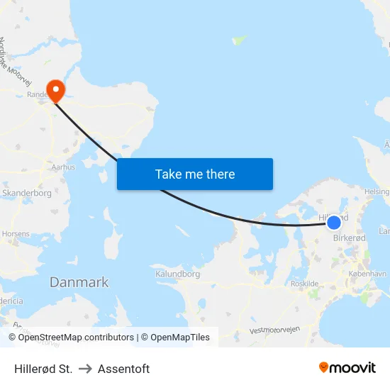 Hillerød St. to Assentoft map
