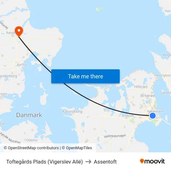 Toftegårds Plads (Vigerslev Allé) to Assentoft map