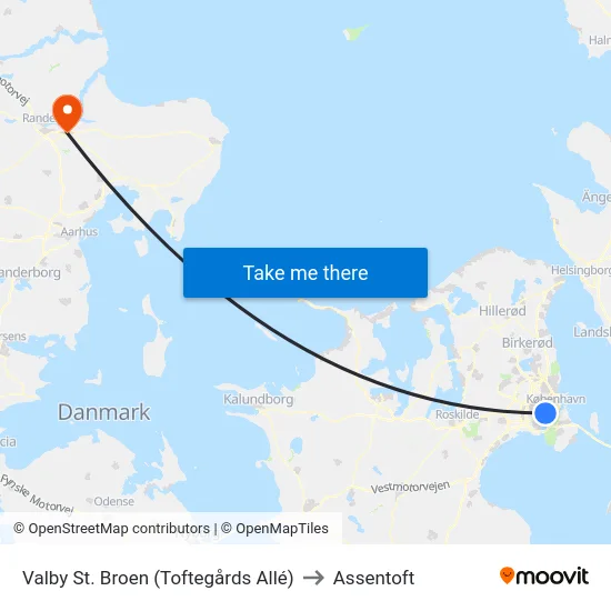 Valby St. Broen (Toftegårds Allé) to Assentoft map