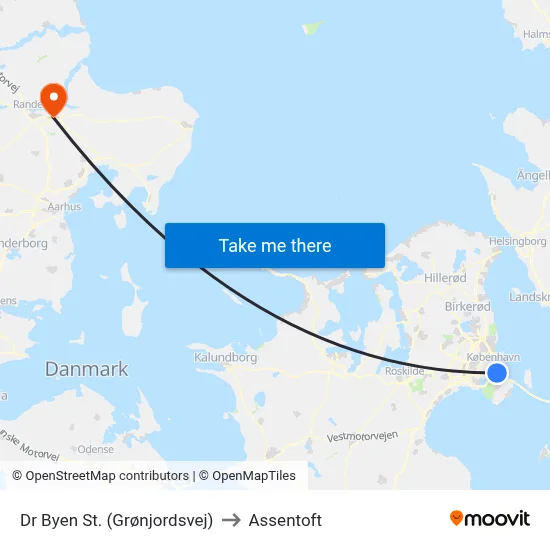 Dr Byen St. (Grønjordsvej) to Assentoft map