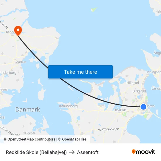 Rødkilde Skole (Bellahøjvej) to Assentoft map