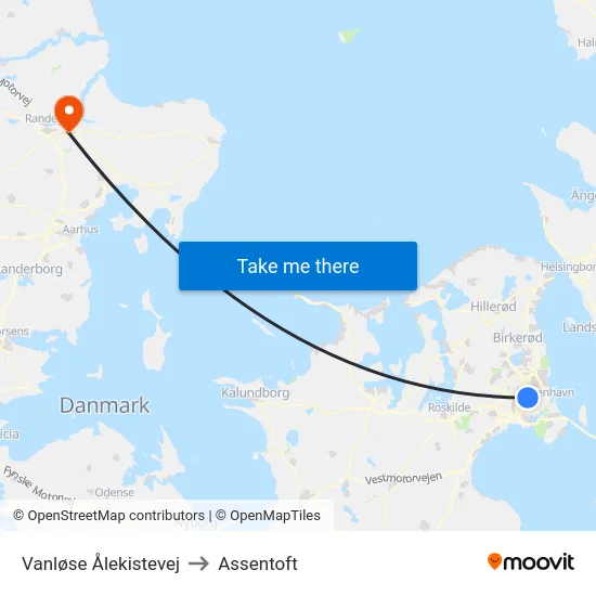 Vanløse Ålekistevej to Assentoft map
