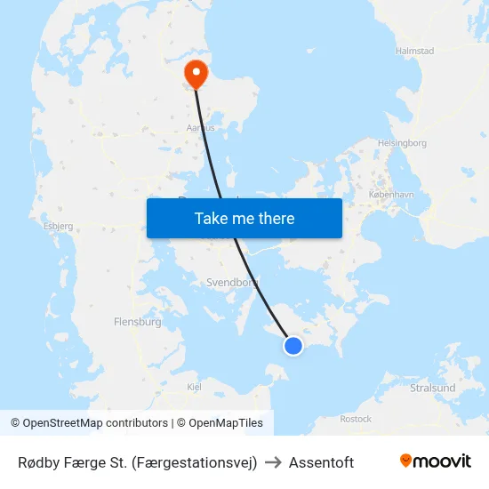 Rødby Færge St. (Færgestationsvej) to Assentoft map