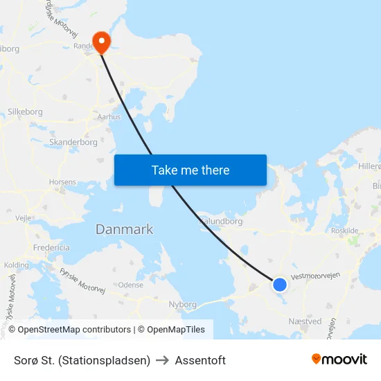 Sorø St. (Stationspladsen) to Assentoft map