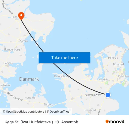 Køge St. (Ivar Huitfeldtsvej) to Assentoft map