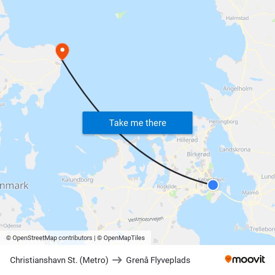 Christianshavn St. (Metro) to Grenå Flyveplads map